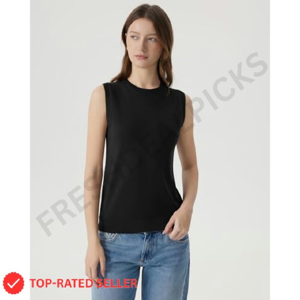 Silk Cashmere Blend Sweater Vest Crew Neck Sleeveless Pullover Lightweight - Picture 4 of 8